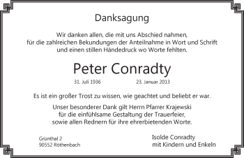 Traueranzeige von Peter Conradty von Pegnitz-Zeitung